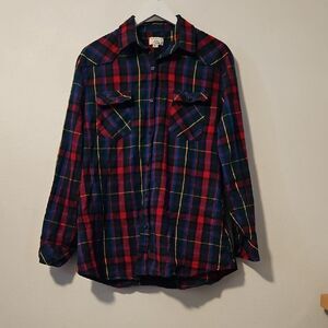 Matchstick Plaid Button Down Shirt - Red and Blue Xl